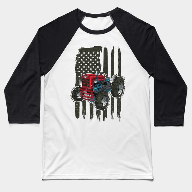 Tractor American Flag Tee Tractors Farm Gift Local Farmer Baseball T-Shirt by Proficient Tees